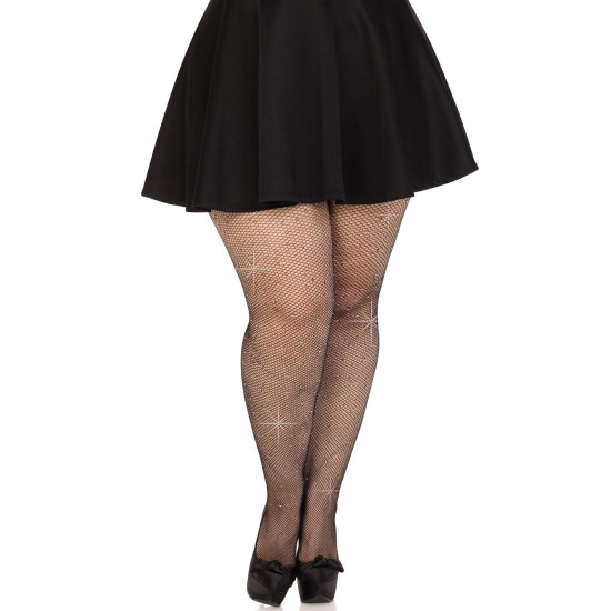 Колготки из мелкой сетки со стразами, черные Leg Avenue Rhinestone Micro Net Tights Black, Plus Size