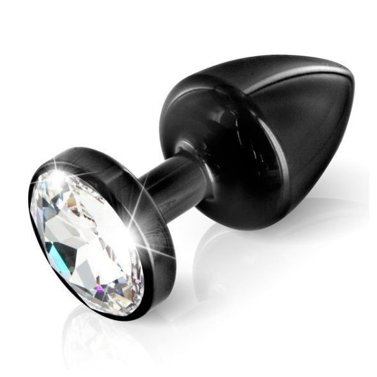 Металева анальна пробка чорного кольору з кристалом Swarovski, довжина 6,5 см, діаметр 3 см Diogol Anni Round Black, S