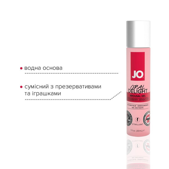JO Oral Delight - Strawberry Sensation, 30 ml - гель для оральных ласк (срок до 08.2025)