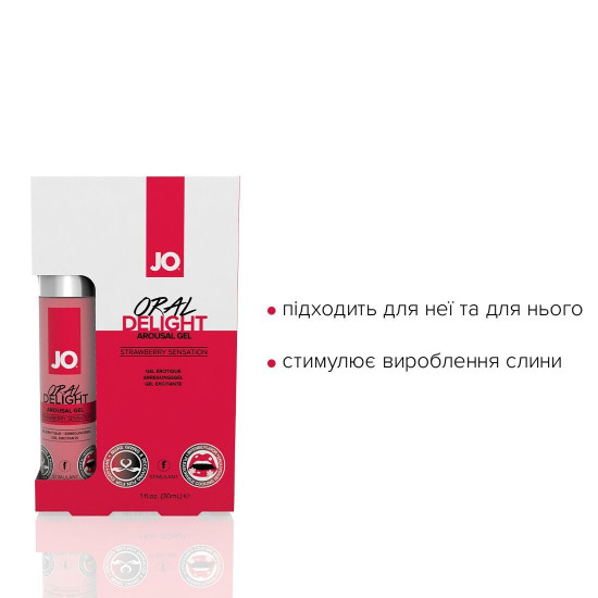 JO Oral Delight - Strawberry Sensation, 30 ml - гель для оральных ласк (срок до 08.2025)