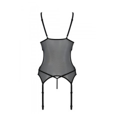 Корсет с подвязками и ажурным лифом, стринги в комплекте, черный Passion Christa Corset Black, L/XL