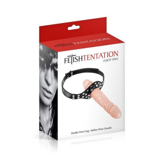 Кляп із подвійним фалоімітатором, колір плоті Fetish Tentation Double Penis Gag Flesh