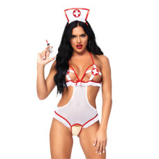 Костюм медсестры (боди, шапочка), белый Leg Avenue Naughty Nurse, One Size
