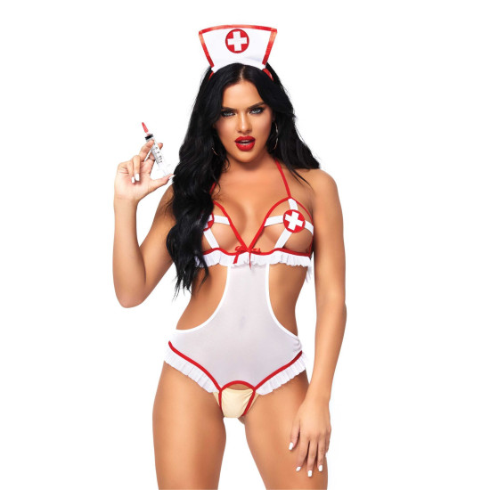 Костюм медсестры (боди, шапочка), белый Leg Avenue Naughty Nurse, One Size