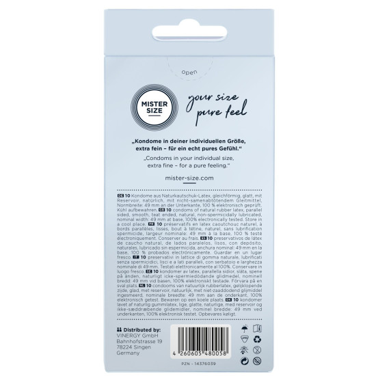 Презервативы для пениса длиной 9,5–10 см, 10 шт Mister Size - pure feel 49