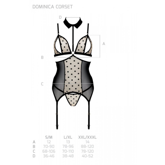Корсет с открытой грудью, пажами для чулок и стрингами, чёрный Passion Dominica Corset Black, S/M