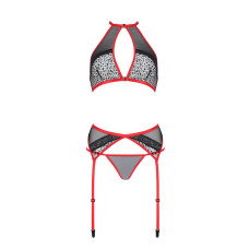 Комплект білизни (топ, пояс для панчіх, стрінги), червоний Passion Satara Set Red, L/XL