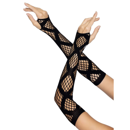 Довгі мітенки з великої сітки, чорні Leg Avenue Faux Wrap Net Arm Warmers Black, One Size