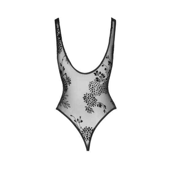 Боді з тюлю з флокованим візерунком Noir Handmade F242 Tulle Body with Patterned Flock Embroidery, S