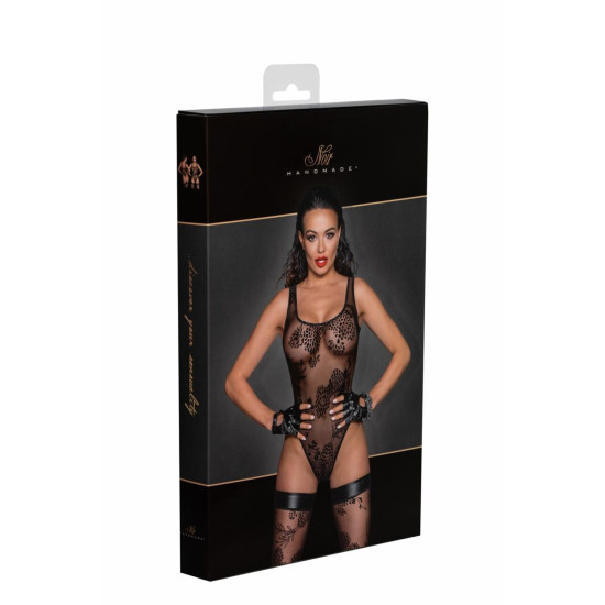 Боді з тюлю з флокованим візерунком Noir Handmade F242 Tulle Body with Patterned Flock Embroidery, S