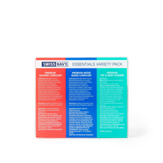 Набор смазок (на водной основе, на силиконовой основе и очиститель) Swiss Navy Essentials Variety Pack, 3 х 30 ml