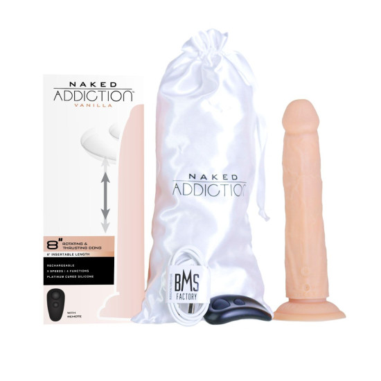 Фалоімітатор з ротацією та пульсацією, ванільний Naked ADDICTION 8″ Rotating & Thrusting Dong Vanilla