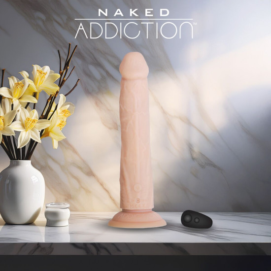 Фалоімітатор з ротацією та пульсацією, ванільний Naked ADDICTION 8″ Rotating & Thrusting Dong Vanilla