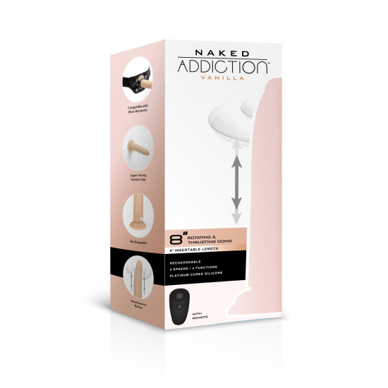 Фалоімітатор з ротацією та пульсацією, ванільний Naked ADDICTION 8″ Rotating & Thrusting Dong Vanilla