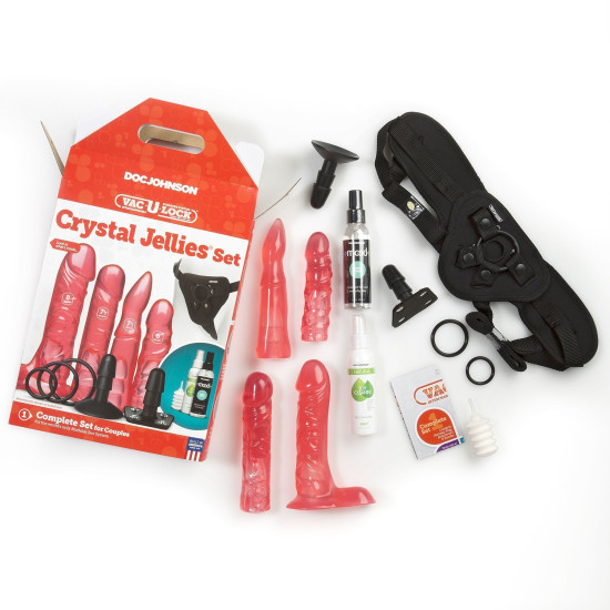 Набор для страпона (ремень, насадка) мятая упаковка Doc Johnson Vac-U-Lock Crystal Jellies Set