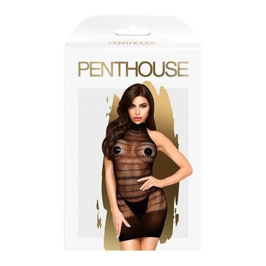 Мини-платье-сетка с горлом, черное Penthouse Epic Night, XL