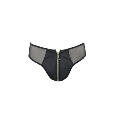 Мужские слипы на молнии из экокожи и сетки, черные Passion 042 Slip Timmy Black, S/M