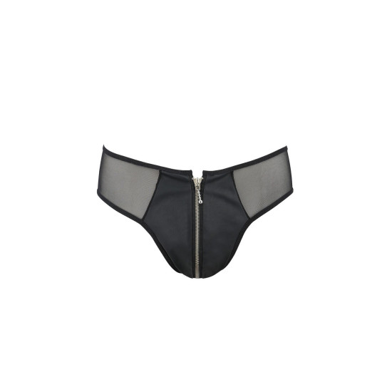 Мужские слипы на молнии из экокожи и сетки, черные Passion 042 Slip Timmy Black, S/M