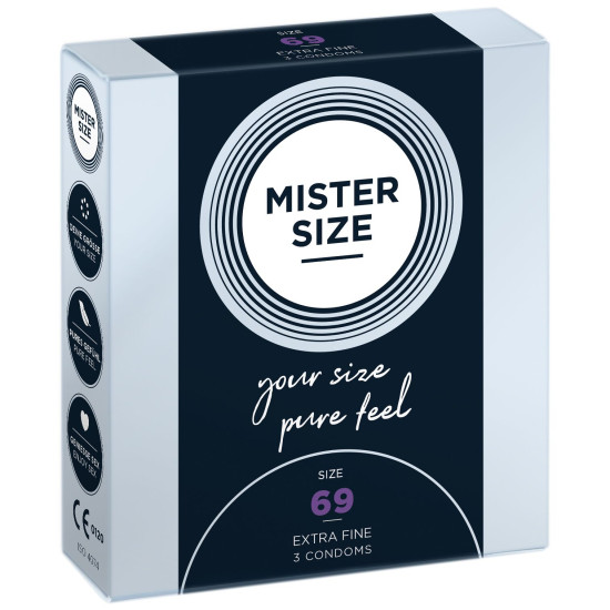 Презервативи для пеніса довжиною 14,7-15,7 см, 3 шт Mister Size - pure feel 69