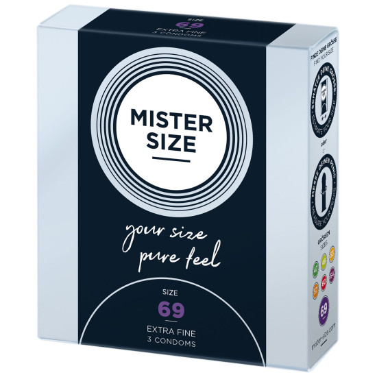 Презервативи для пеніса довжиною 14,7-15,7 см, 3 шт Mister Size - pure feel 69