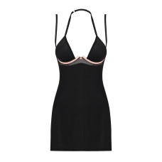 Чорна сорочка з подвійними бретелями і стрінгами Obsessive Selinne Chemise & Thong Black, XS/S