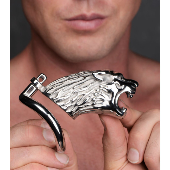 Металева клітка для пеніса з замком та трьома кільцями, золотиста Master Series Tiger King Cock Cage With Lock