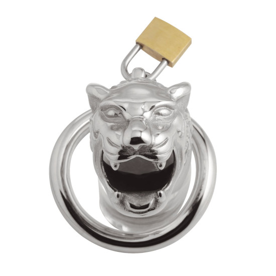 Металева клітка для пеніса з замком та трьома кільцями, золотиста Master Series Tiger King Cock Cage With Lock