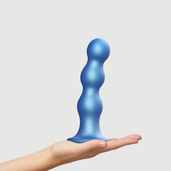 Насадка для страпона з кулями і металевим блиском, синя Strap-On-Me Dildo Plug Balls Blue Metallic, XL