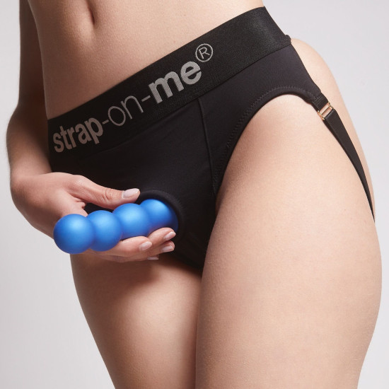 Насадка для страпона з кулями і металевим блиском, синя Strap-On-Me Dildo Plug Balls Blue Metallic, XL