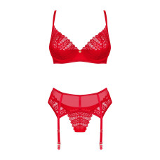 Комплект (бюстгальтер, стринги, пояс), красный Obsessive Ingridia 3-Pcs Set Red, XL/2XL