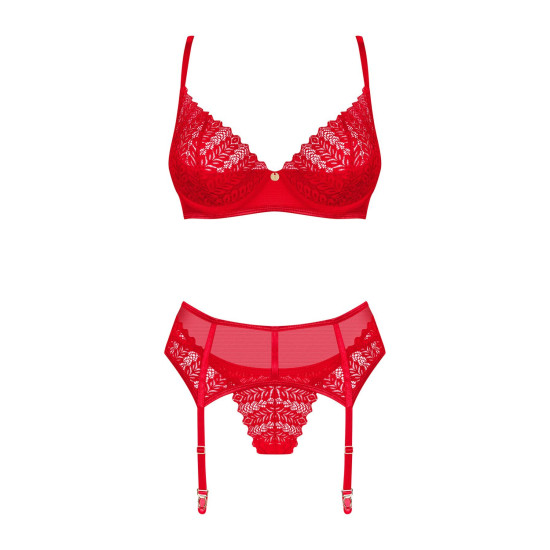 Комплект (бюстгальтер, стринги, пояс), красный Obsessive Ingridia 3-Pcs Set Red, XL/2XL