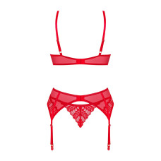 Комплект (бюстгальтер, стринги, пояс), красный Obsessive Ingridia 3-Pcs Set Red, XL/2XL