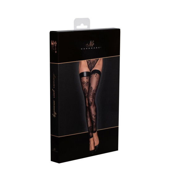 Чулки из тюля с флокированным узором Noir Handmade F243 Tulle Stockings with Patterned Flock Embroidery, S