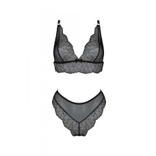 Комплект (бралетт і трусики бразиліана), чорний Passion AMBERLY SET black, XXL/XXXL