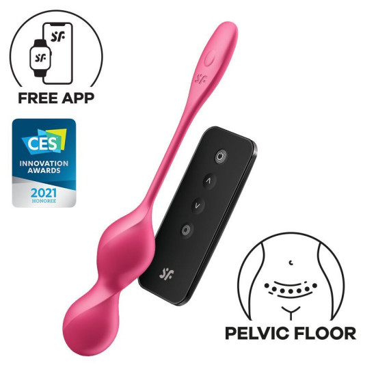 Вагинальные смарт-шарики с вибрацией, 86 г, пульт ДУ, красные Satisfyer Love Birds 2 Connect App Red