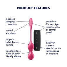 Вагінальні смарт-кульки з вібрацією, 86 г, пульт ДУ, червоні Satisfyer Love Birds 2 Connect App Red