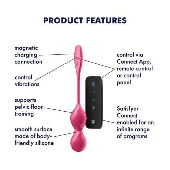 Вагинальные смарт-шарики с вибрацией, 86 г, пульт ДУ, красные Satisfyer Love Birds 2 Connect App Red