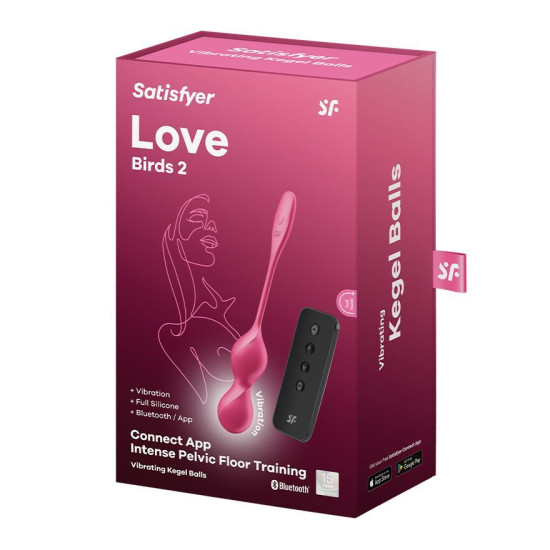 Вагинальные смарт-шарики с вибрацией, 86 г, пульт ДУ, красные Satisfyer Love Birds 2 Connect App Red