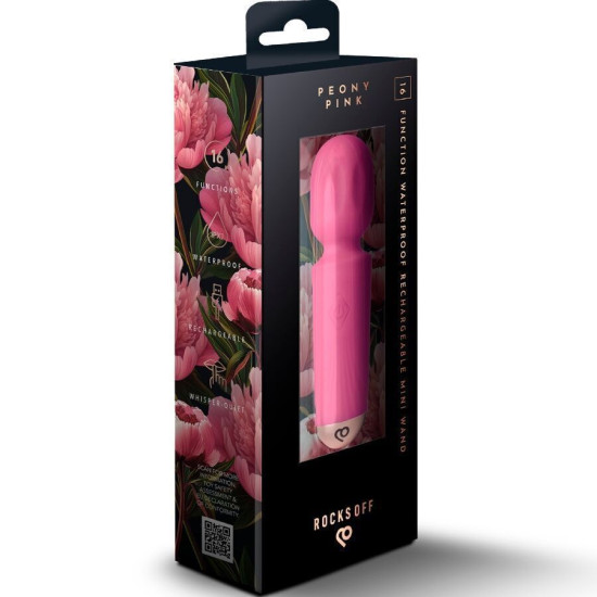 Вибромассажер, 16 режимов, розовый Rocks Off Mini Wand Peony Pink