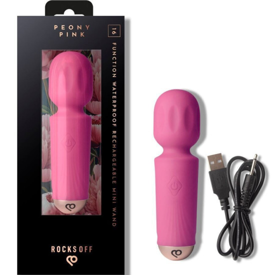 Вибромассажер, 16 режимов, розовый Rocks Off Mini Wand Peony Pink