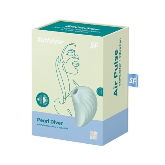Вакуумний кліторальний стимулятор з вібрацією, м'ятний Satisfyer Pearl Diver Mint