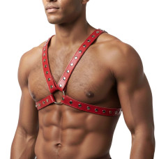 Мужская портупея из экокожи, цвет красный Art of Sex Spartacus, размер L-2XL