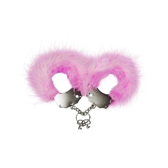 Металлические наручники для секса с розовой пушистой отделкой Adrien Lastic Handcuffs Pink