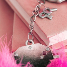 Металеві наручники для сексу з рожевою пухнастою обробкою Adrien Lastic Handcuffs Pink