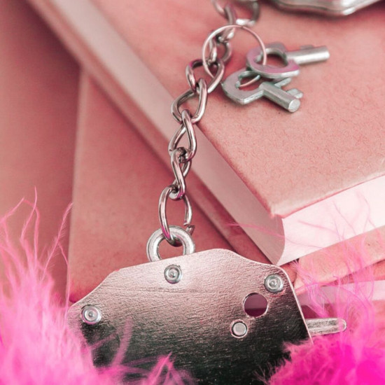 Металлические наручники для секса с розовой пушистой отделкой Adrien Lastic Handcuffs Pink