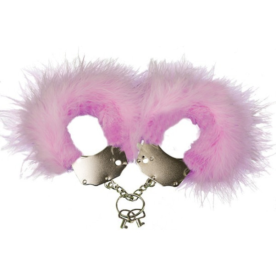 Металлические наручники для секса с розовой пушистой отделкой Adrien Lastic Handcuffs Pink