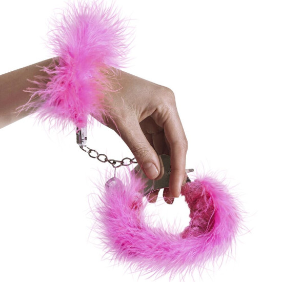 Металлические наручники для секса с розовой пушистой отделкой Adrien Lastic Handcuffs Pink