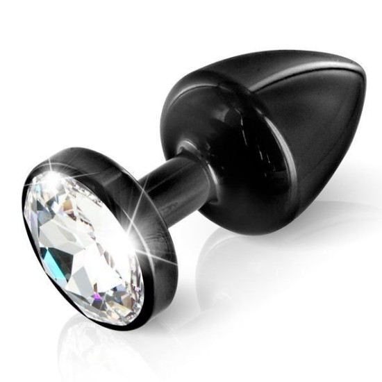 Металева анальна пробка чорного кольору з кристалом Swarovski, довжина 8 см, діаметр 3,5 см Diogol Anni Round Black, M