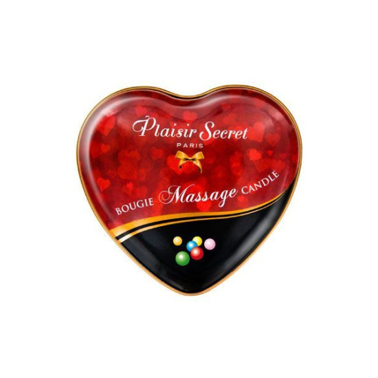 Масажна свічка у формі серця з ароматом жувальної гумки Plaisirs Secrets Bubble Gum, 35 ml