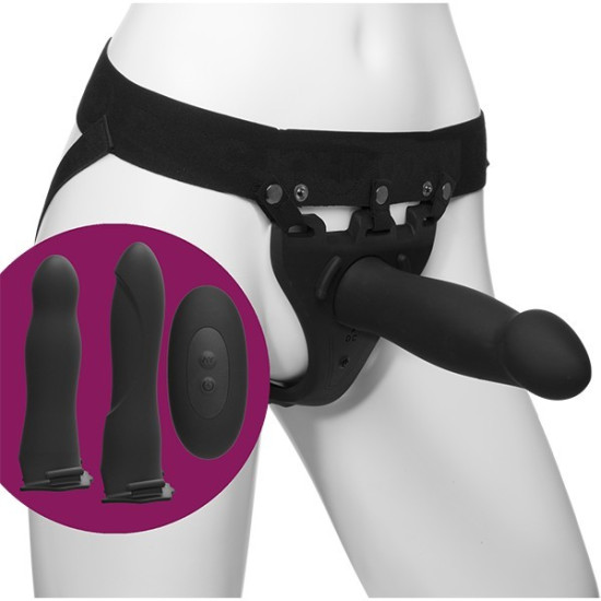 Набор для страпона чёрного цвета с вибрацией Doc Johnson Body Extensions Be Naughty Black